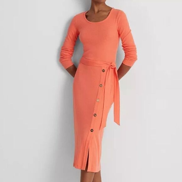 NWT LAUREN RALPH LAUREN women's belted rib-Knit dress SIZE US 1… - Picture 1 of 15